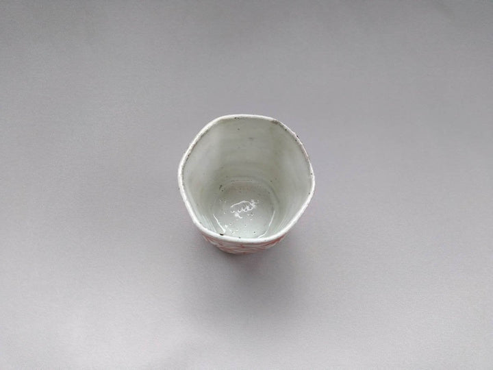 White Slip Hemp Leaf Hexagonal Tea Cup Red - Crafted By Shigehisa Miura