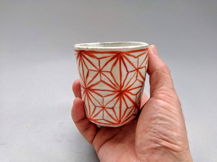 White Slip Hemp Leaf Hexagonal Tea Cup Red - Crafted By Shigehisa Miura