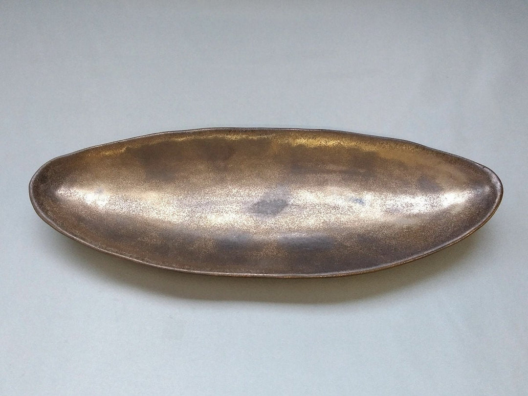 Gold Clay Glazed boat-Shaped Plate - Crafted By Kikaku Pottery