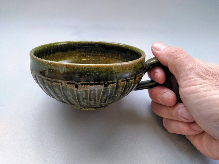 Ridged Soup Cup Oribe - Crafted By Kiyohide Yokoi