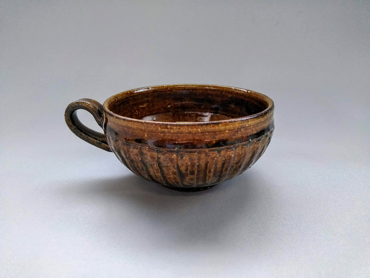 Ridged Soup Cup Amber - Crafted By Kiyohide Yokoi