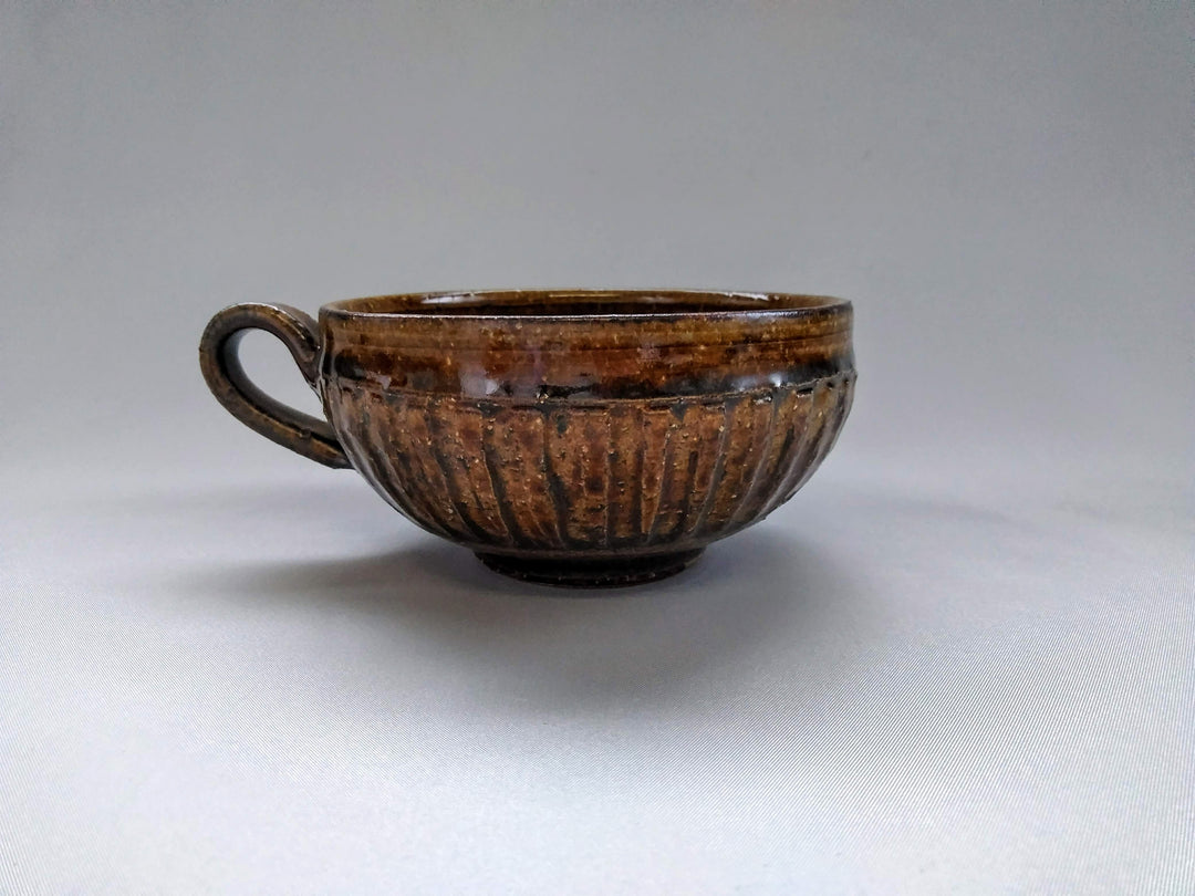 Ridged Soup Cup Amber - Crafted By Kiyohide Yokoi