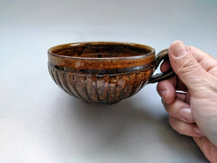 Ridged Soup Cup Amber - Crafted By Kiyohide Yokoi