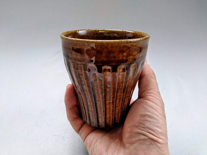 Ridged Warp Free Cup Amber - Crafted By Kiyohide Yokoi