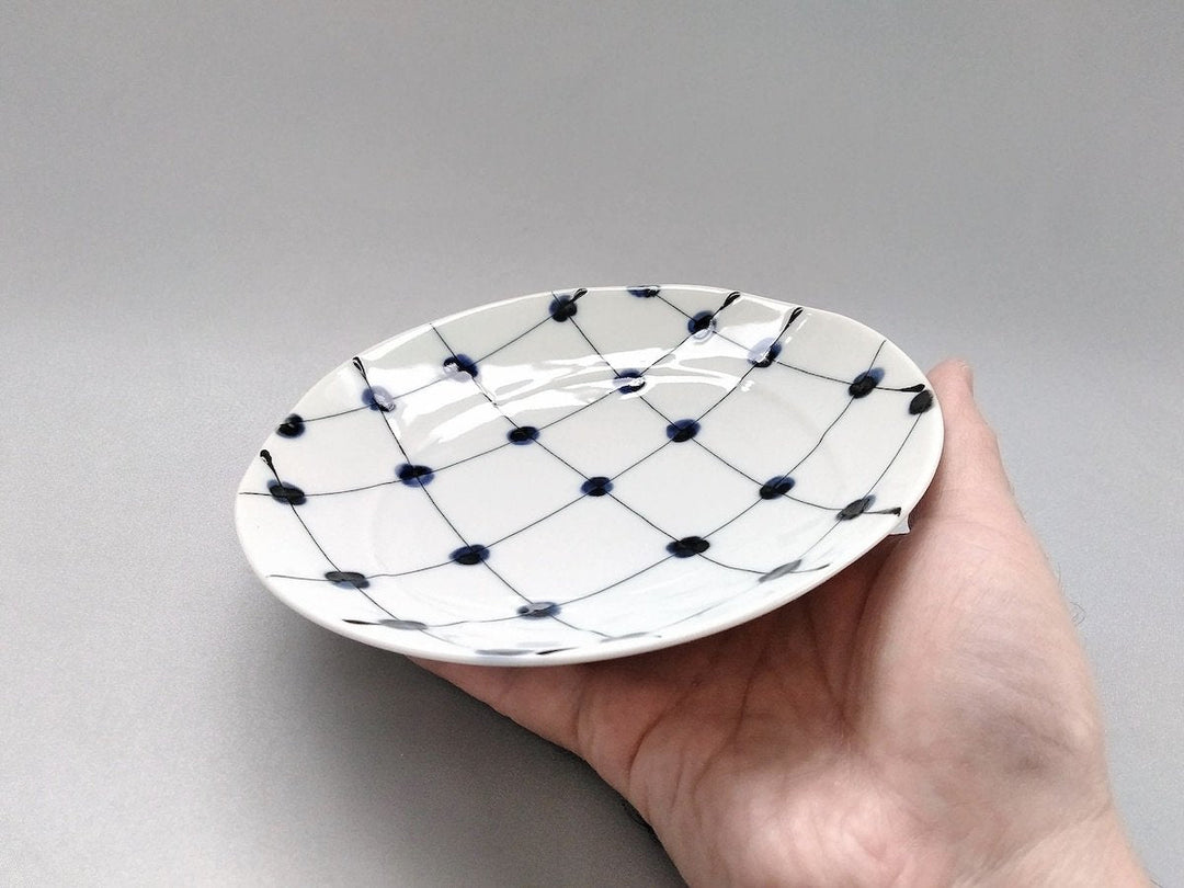 Dotted Grid Pattern 5-Sun Plate - Crafted By Fukuho Kiln