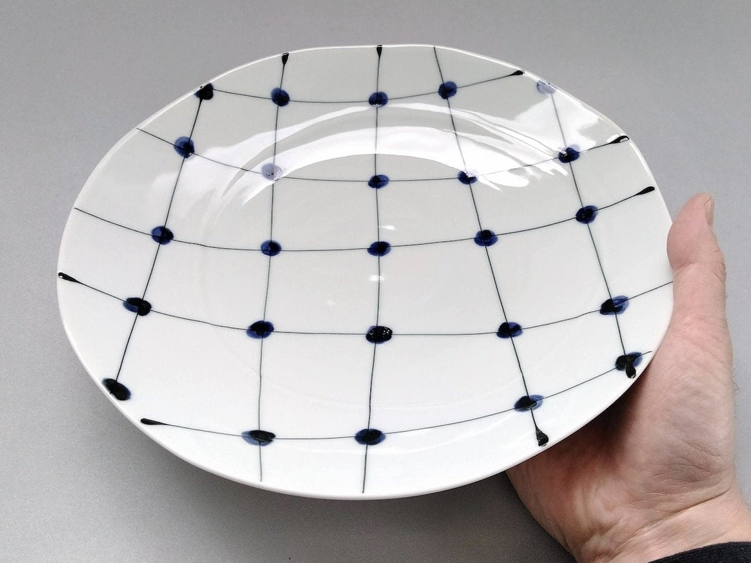 Dotted Grid Pattern 8-Sun Plate - Crafted By Fukuho Kiln