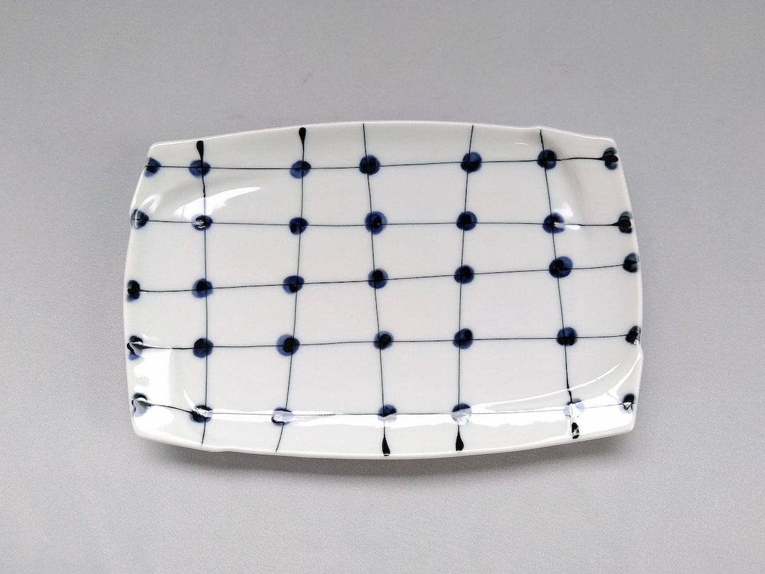 Dotted Grid Pattern Rimtori ware Plate - Crafted By Fukuho Kiln