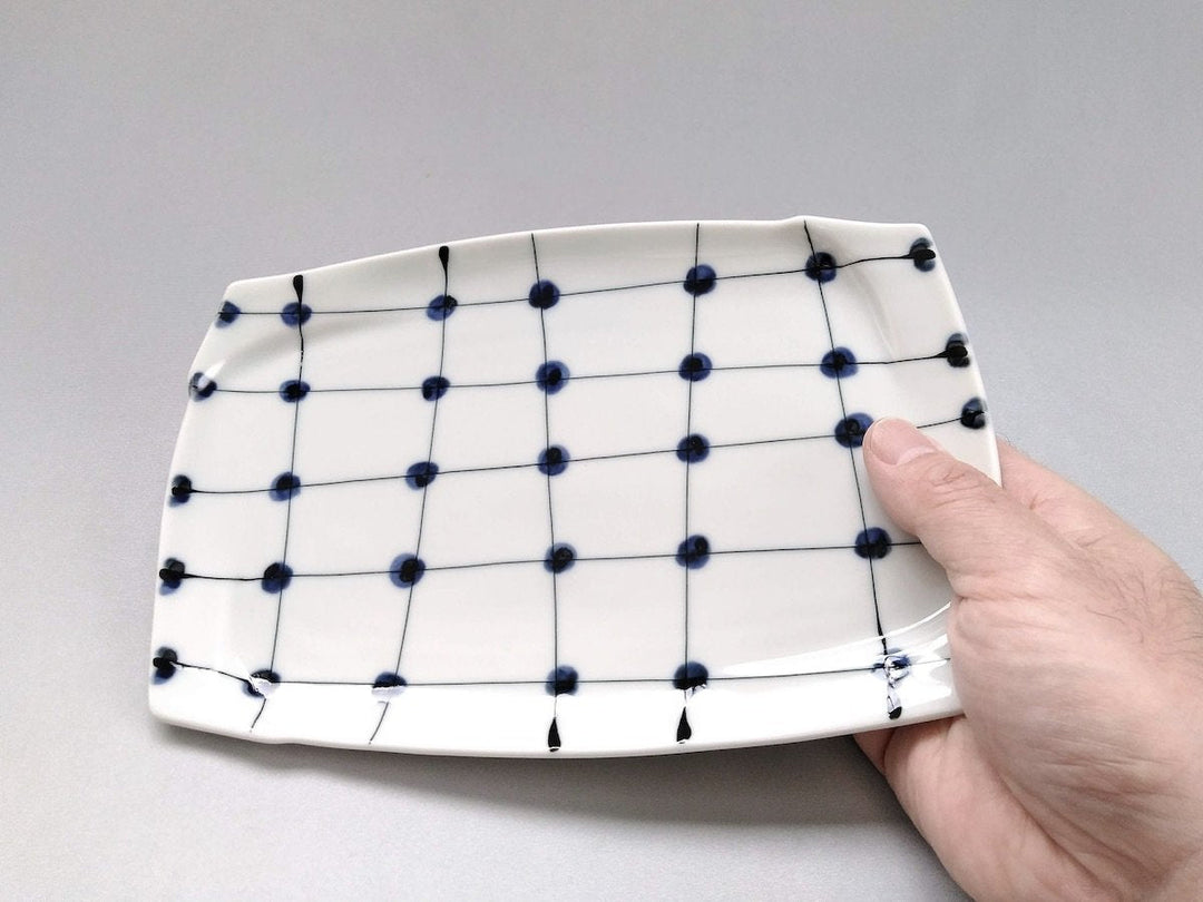 Dotted Grid Pattern Rimtori ware Plate - Crafted By Fukuho Kiln