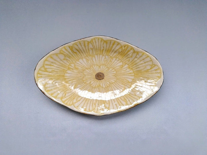 Peony Flower Boat-Shaped Plate Yellow - Crafted By Yoshihei Kato