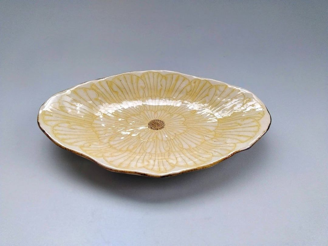 Peony Flower Boat-Shaped Plate Yellow - Crafted By Yoshihei Kato