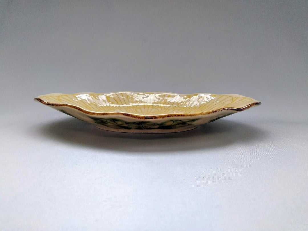 Peony Flower Boat-Shaped Plate Yellow - Crafted By Yoshihei Kato