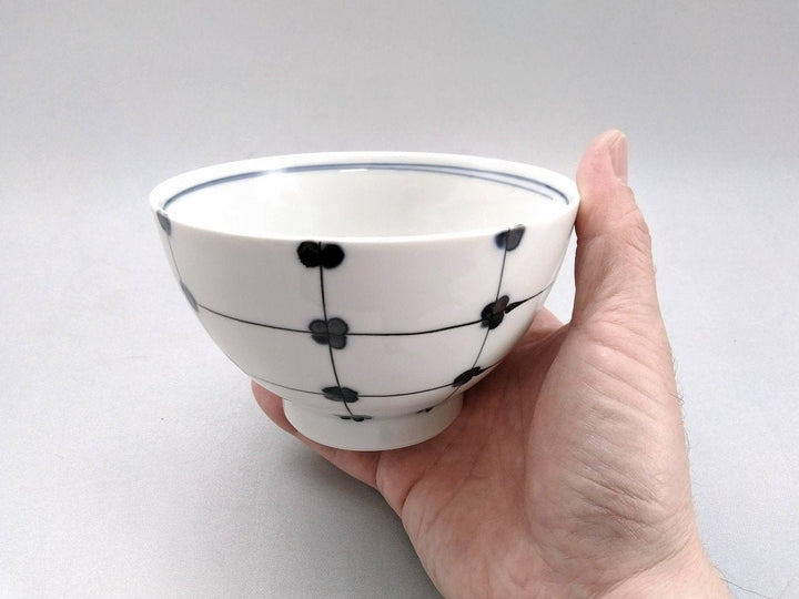 Dotted Grid Pattern Rice Bowl Blue - Crafted By Fukuho Kiln