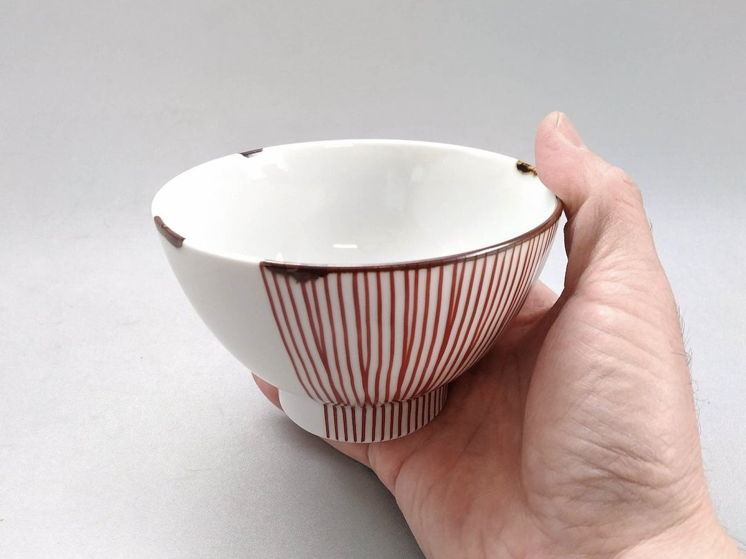 Half line Rice Bowl Red - Crafted By Fukuho Kiln