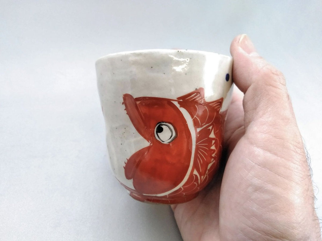 Shrimp and sea bream Tea Cup Red - Crafted By Pottery Raku