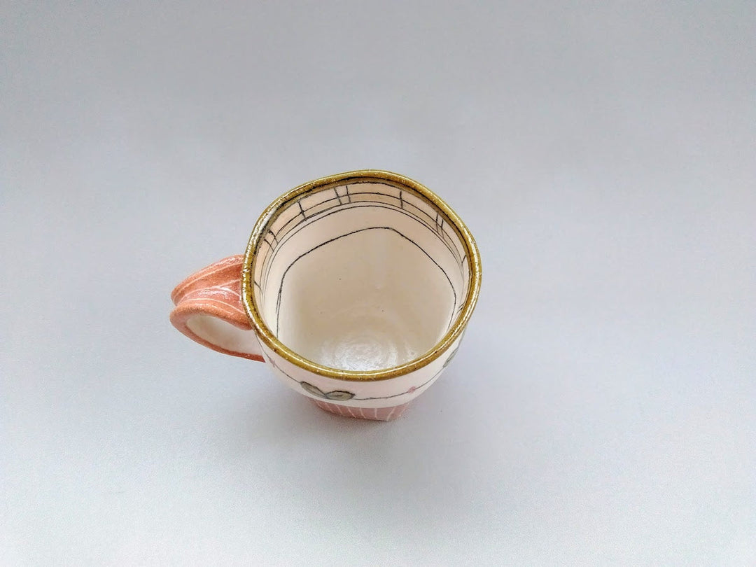 Mug Pentagonal Pink Slip Trailing Tokusa - Crafted By Jun Kato