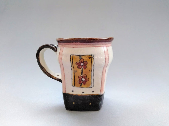 Mug Square Pink Flowers and Birds - Crafted By Jun Kato