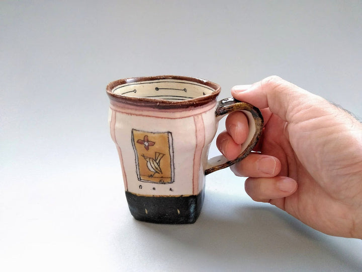 Mug Square Pink Flowers and Birds - Crafted By Jun Kato