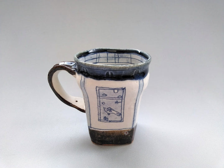 Mug Square Blue Fish and Birds - Crafted By Jun Kato