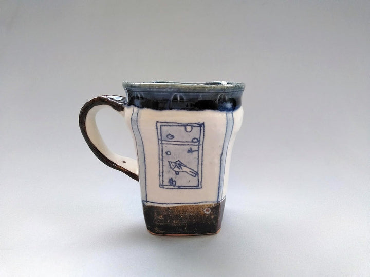 Mug Square Blue Fish and Birds - Crafted By Jun Kato