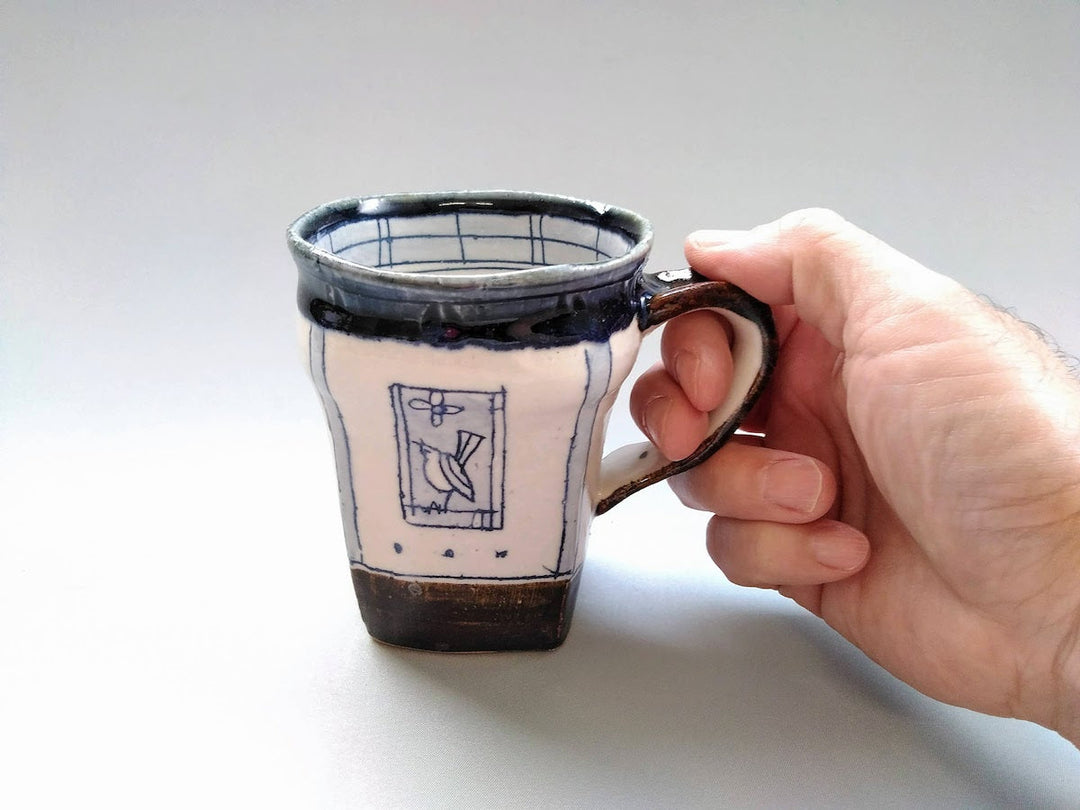 Mug Square Blue Fish and Birds - Crafted By Jun Kato