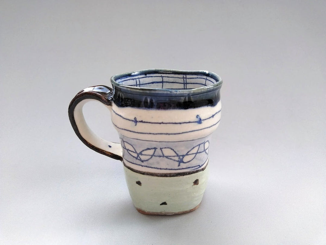 Mug Square Blue Leaves and Dots - Crafted By Jun Kato