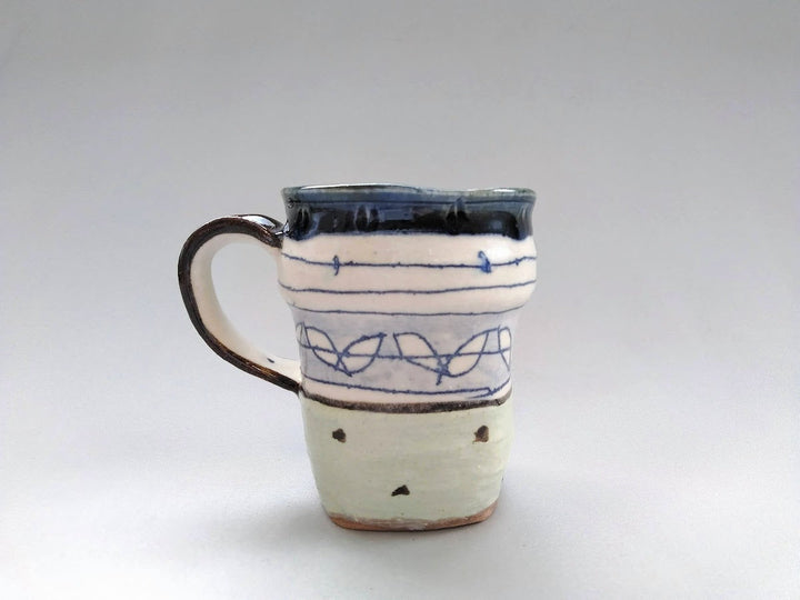 Mug Square Blue Leaves and Dots - Crafted By Jun Kato