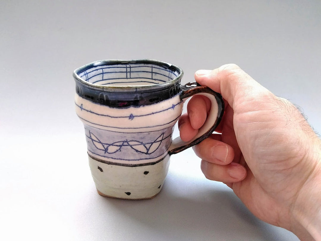 Mug Square Blue Leaves and Dots - Crafted By Jun Kato