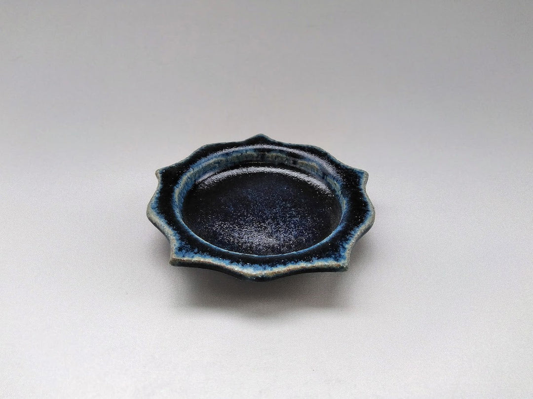 Deep Blue Glazed Carved Rim Plate Small Plate - Crafted By Kazuhito Yamamoto