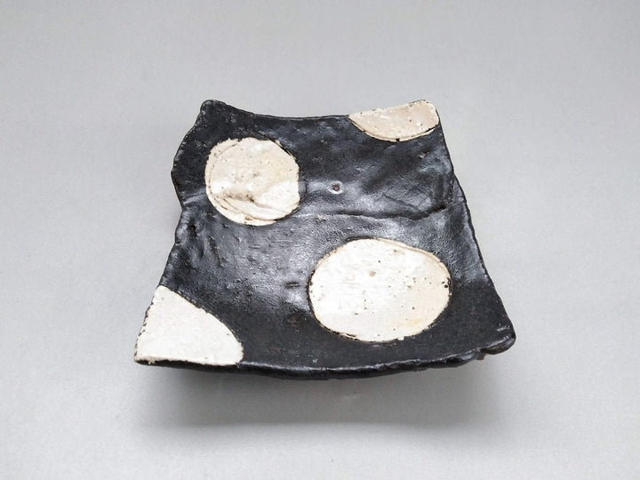 Black Glazed Round Pattern pasted Square Small Plate - Crafted By Kazuhito Yamamoto