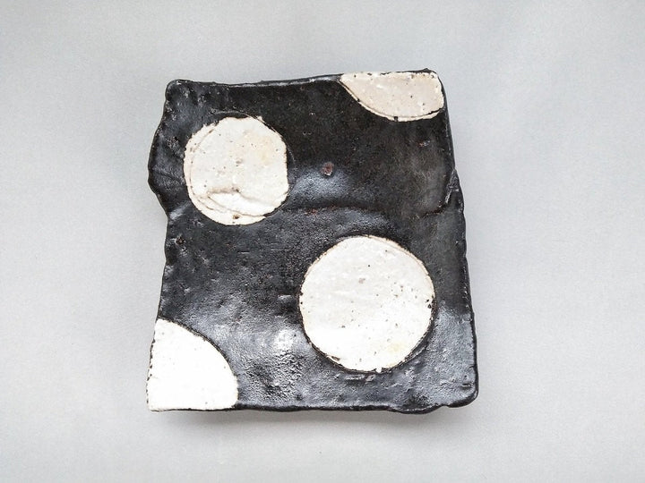 Black Glazed Round Pattern pasted Square Small Plate - Crafted By Kazuhito Yamamoto