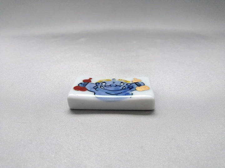 Square Chopstick Rest Blue Oni - Crafted By Pottery Raku