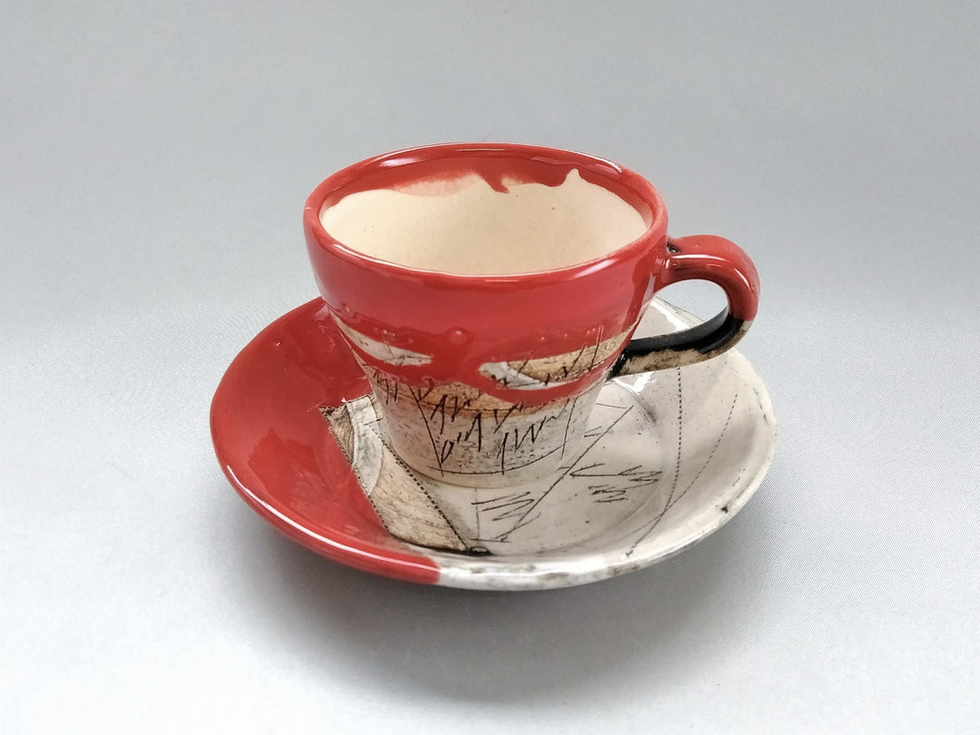 Two-Color Inside White Small Coffee C/S Red - Crafted By Kakurin Kiln