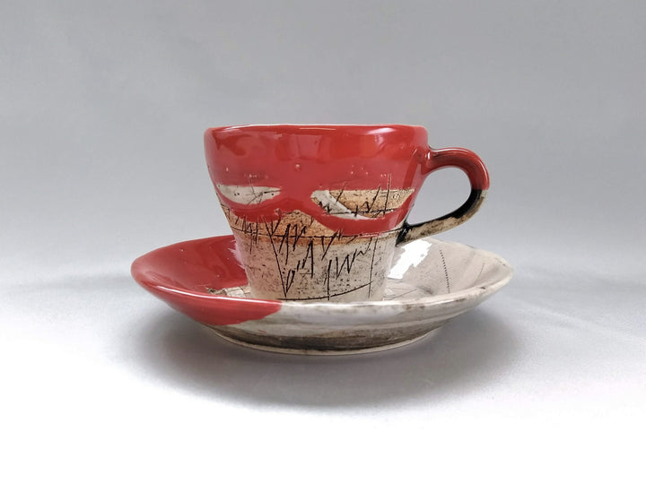 Two-Color Inside White Small Coffee C/S Red - Crafted By Kakurin Kiln