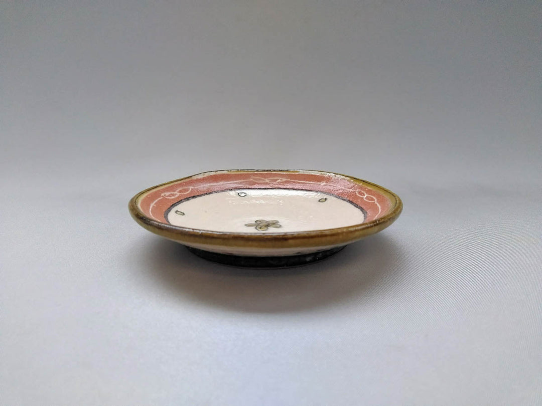 Round Small Plate Pink Flowers and Leaves - Crafted By Jun Kato