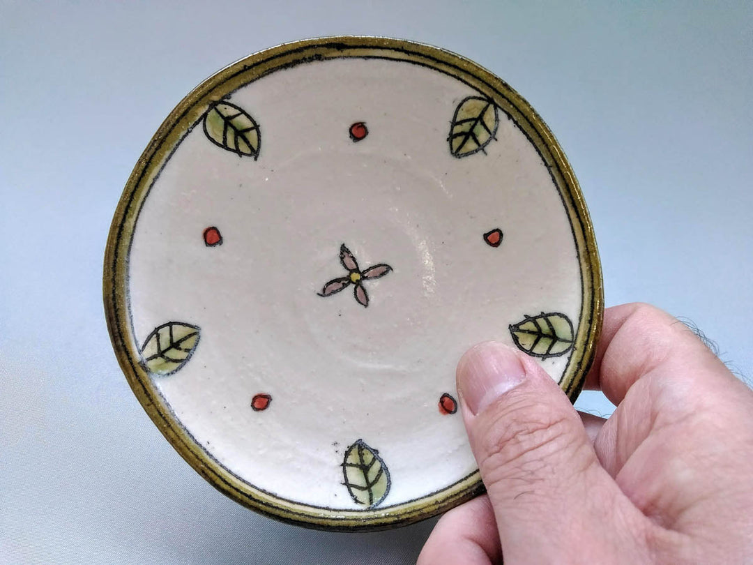 Round Small Plate Red Dots Flowers and Leaves - Crafted By Jun Kato