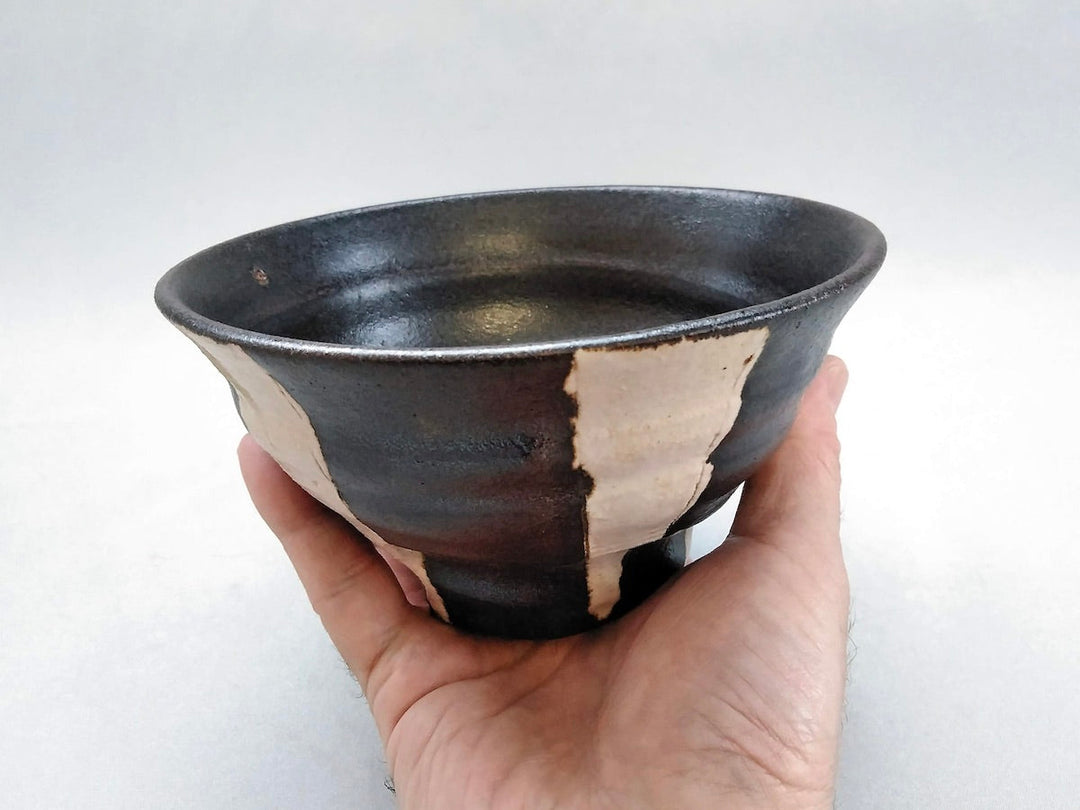 Large Black Glazed Striped Rice Bowl - Crafted By Kazuhito Yamamoto