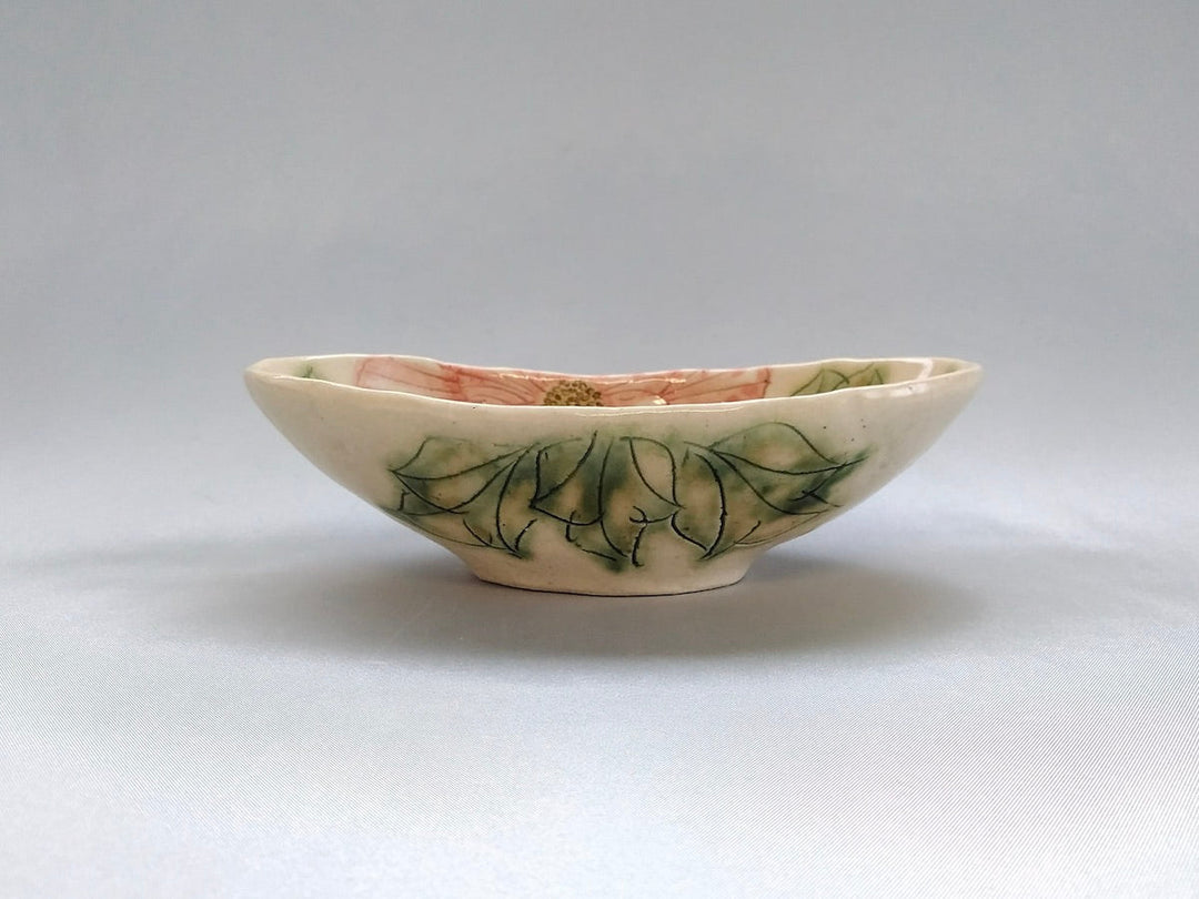 Mai Peony boat-Shaped Small Bowl Red - Crafted By Yoshihei Kato