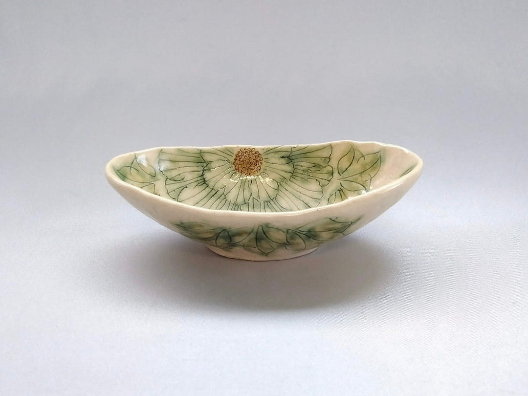 Mai Peony boat-Shaped Small Bowl Green - Crafted By Yoshihei Kato