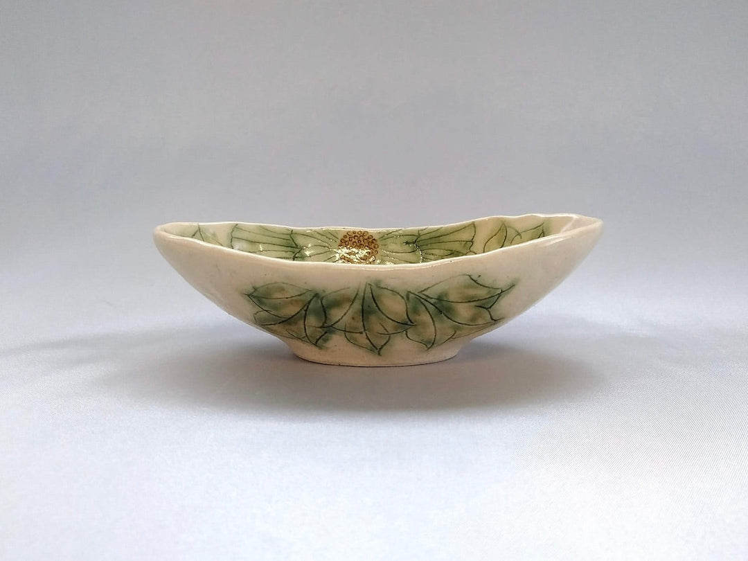 Mai Peony boat-Shaped Small Bowl Green - Crafted By Yoshihei Kato