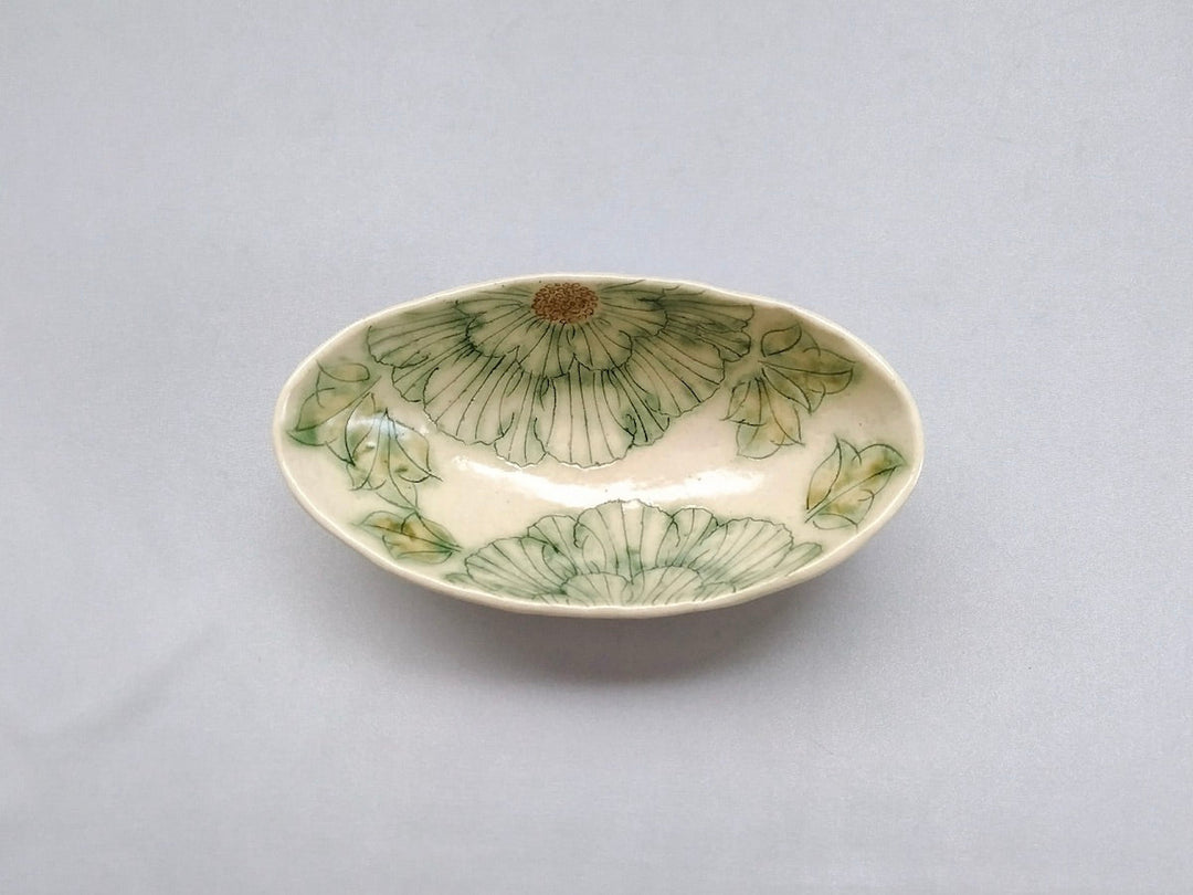 Mai Peony boat-Shaped Small Bowl Green - Crafted By Yoshihei Kato