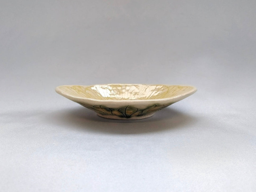 Peony Flower Diamond-Shaped Small Plate Yellow - Crafted By Yoshihei Kato