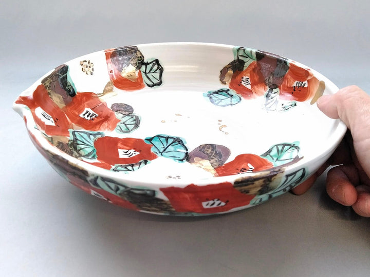 Colored Camellia 8-Sun Katakuchi Bowl - Crafted By Hitori Wada