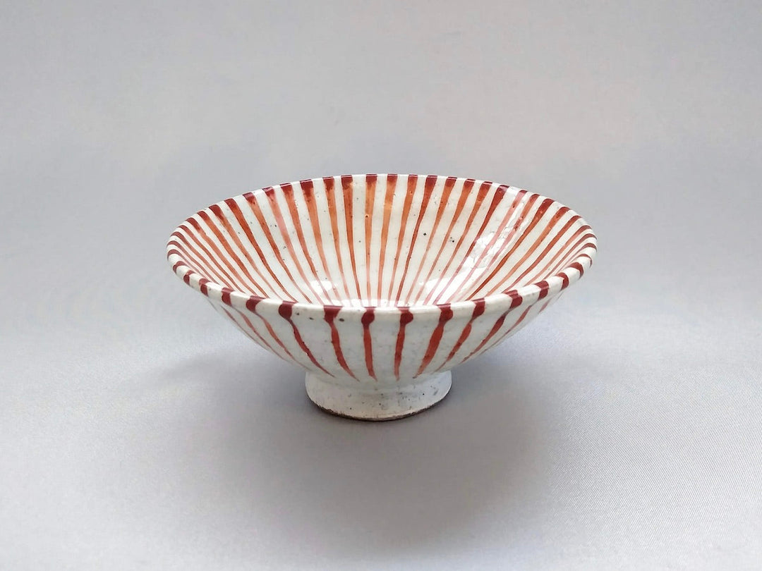 White Slip Tokusa Flat Rice Bowl Small Red - Crafted By Shigehisa Miura