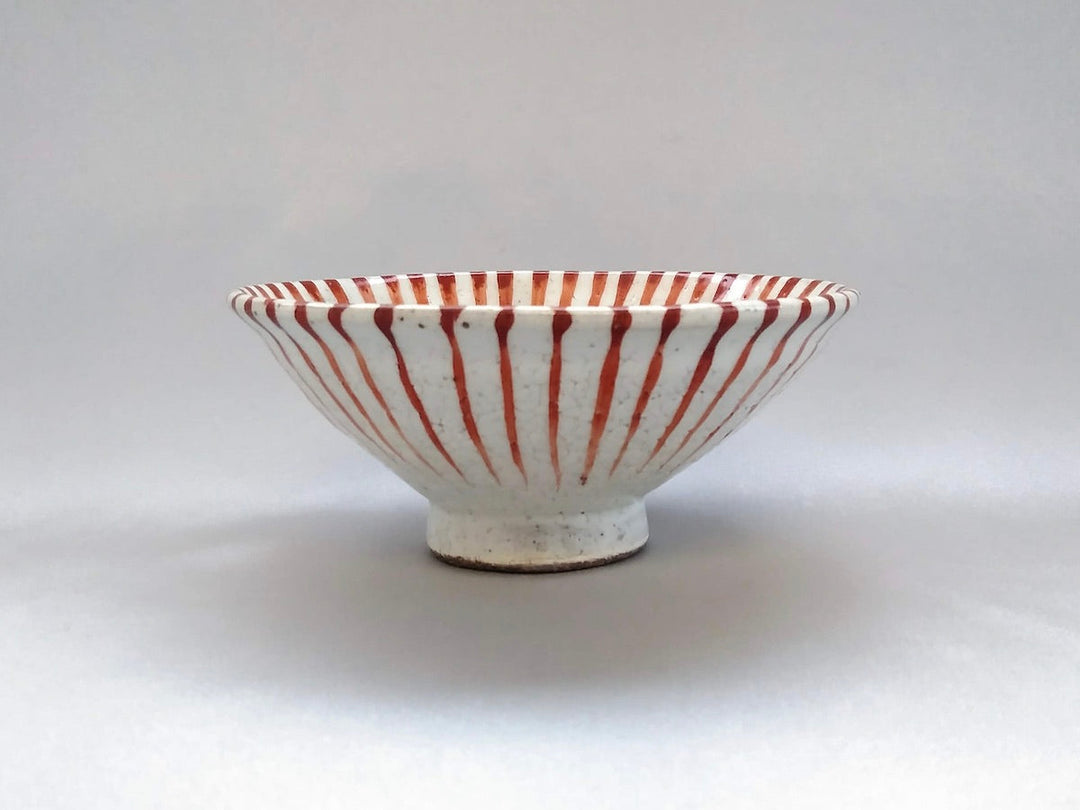 White Slip Tokusa Flat Rice Bowl Small Red - Crafted By Shigehisa Miura