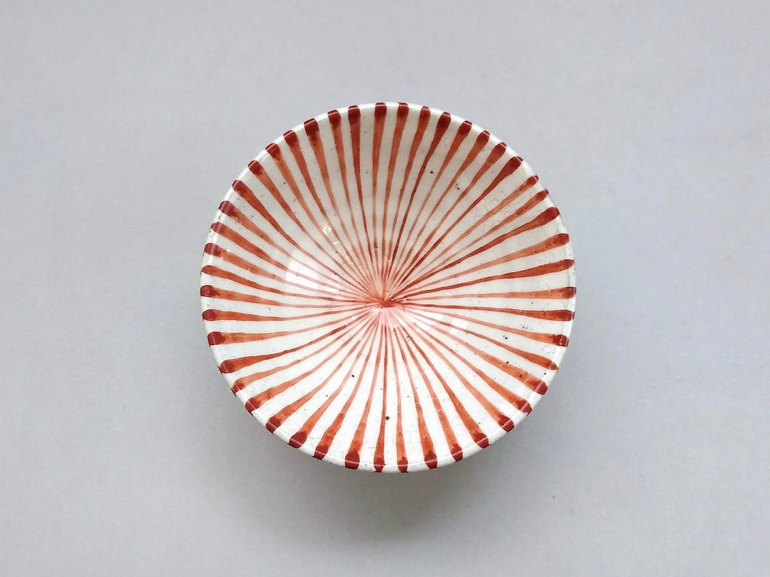 White Slip Tokusa Flat Rice Bowl Small Red - Crafted By Shigehisa Miura