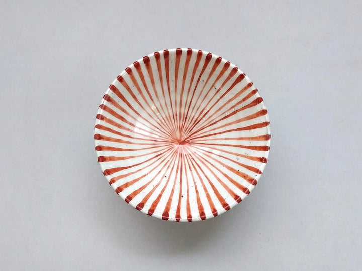 White Slip Tokusa Flat Rice Bowl Small Red - Crafted By Shigehisa Miura