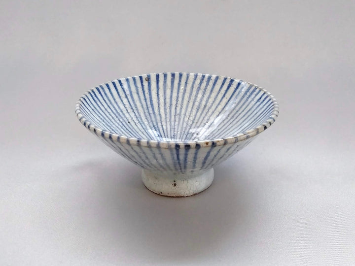 White Slip Tokusa Flat Rice Bowl Small Blue - Crafted By Shigehisa Miura