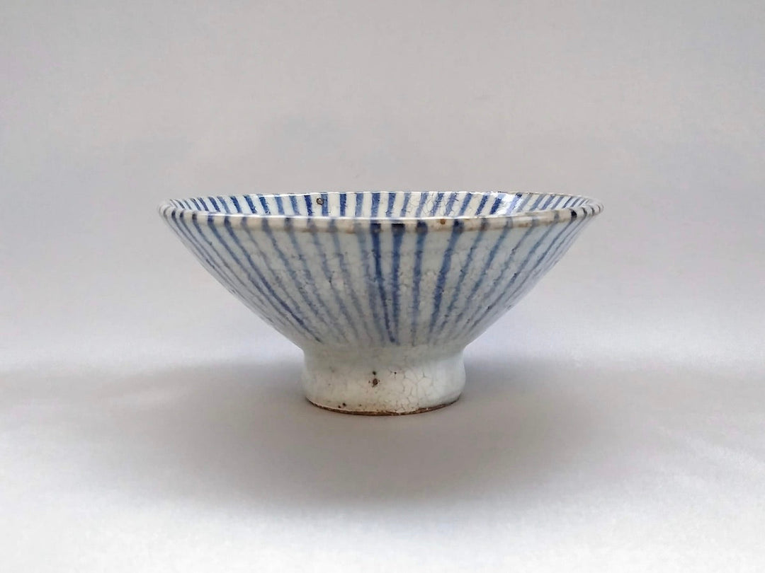 White Slip Tokusa Flat Rice Bowl Small Blue - Crafted By Shigehisa Miura