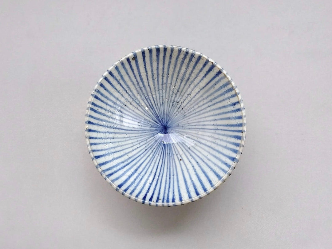 White Slip Tokusa Flat Rice Bowl Small Blue - Crafted By Shigehisa Miura