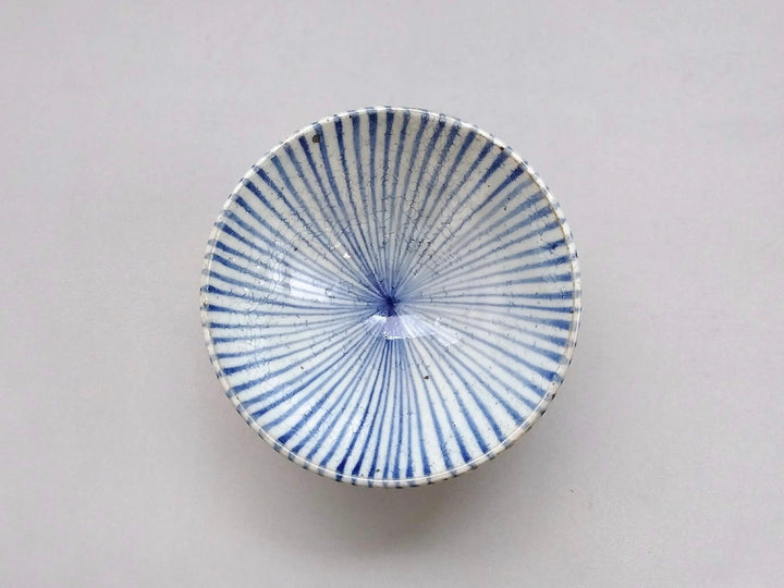 White Slip Tokusa Flat Rice Bowl Small Blue - Crafted By Shigehisa Miura